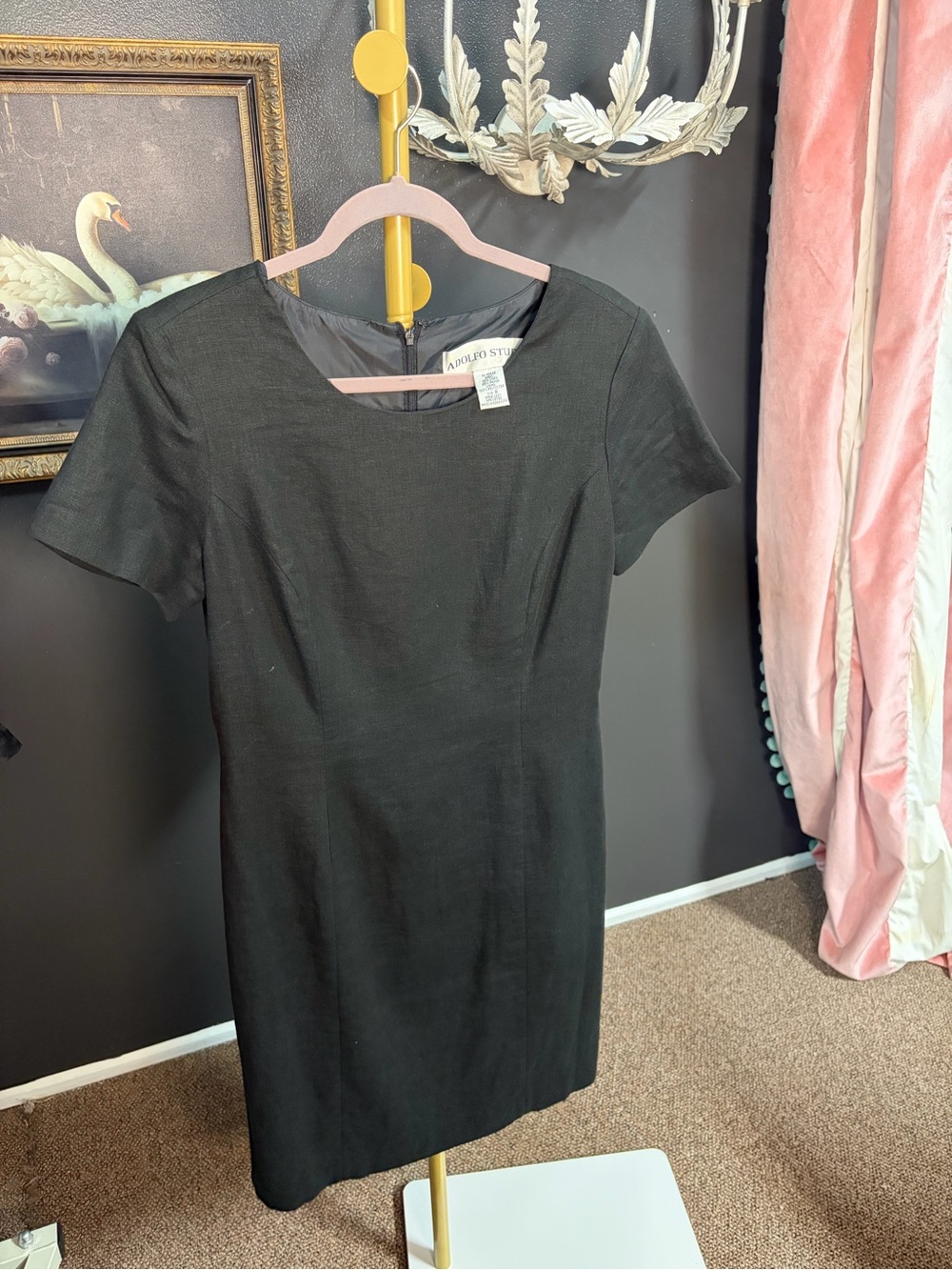 Adolfo Black Short-Sleeve Scoop Neck Mini Dress